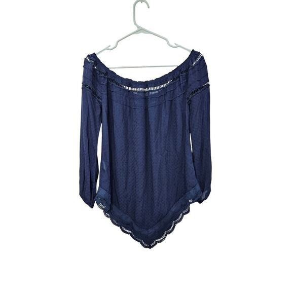 Kori America Blue Long Sleeve Peasant Top Off the Shoulder Womens Sz Small Boho - Picture 1 of 7
